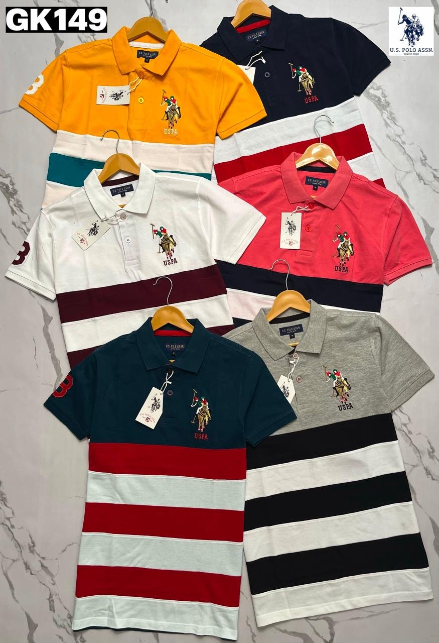 Men's POLO half sleeve T-Shirt cut and sew front and sleeve appliqué embroidery